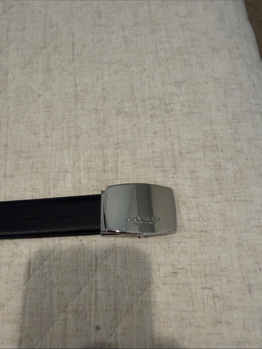 Coach Men’s Black Leather Dress Belt with Silver Plaque Buckle